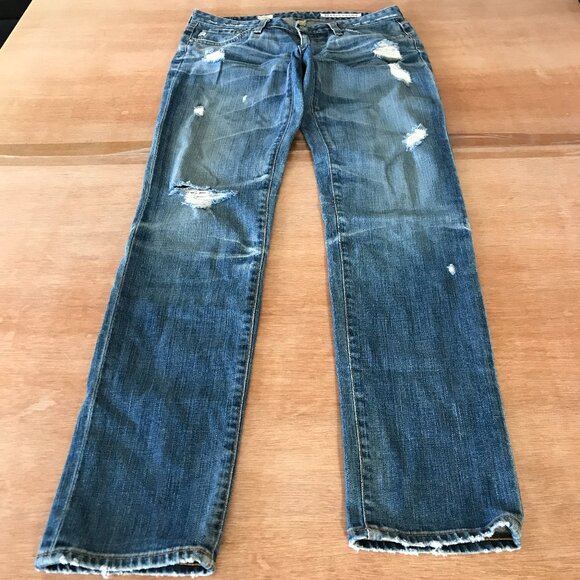 AG Adriano Goldschmied Stilt Cigarette Jeans Women 27R Blue Distressed Low Rise - Picture 1 of 13